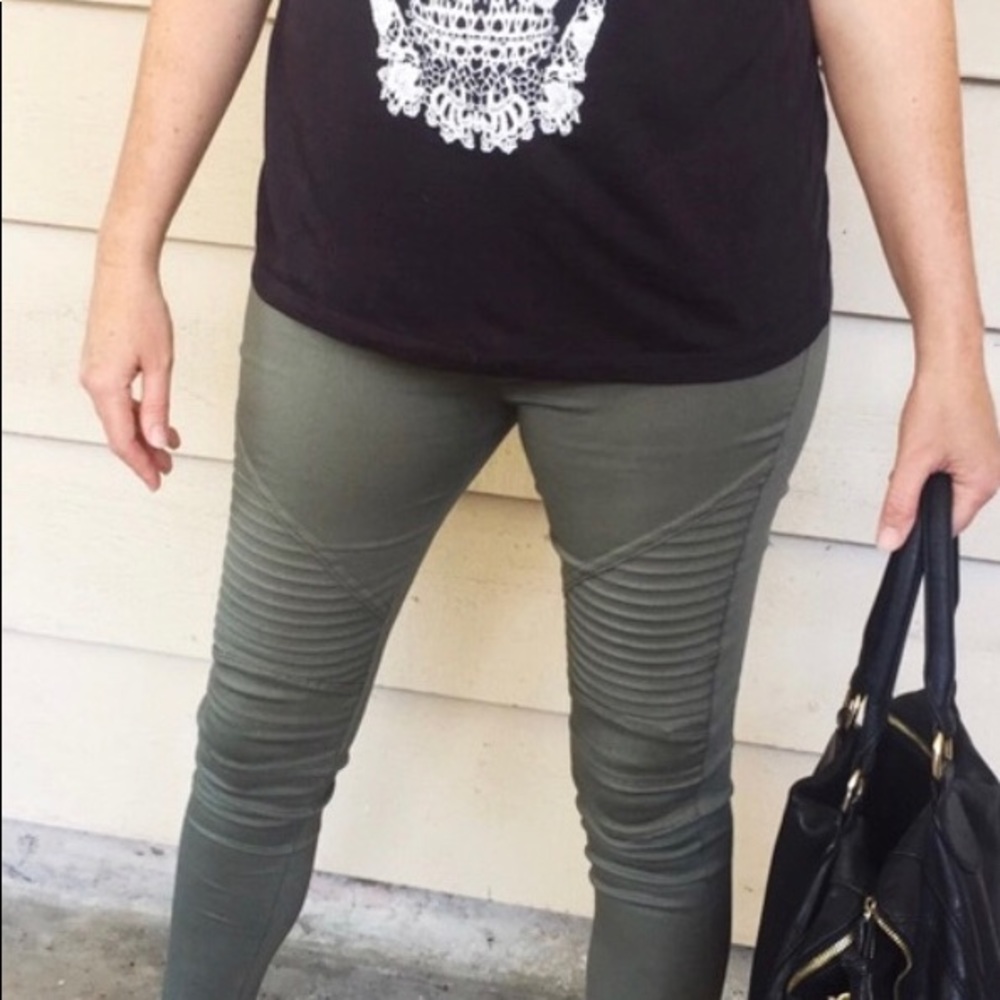 *1 pair left* Olive Green Womens Moto leggings - Picture 3 of 5